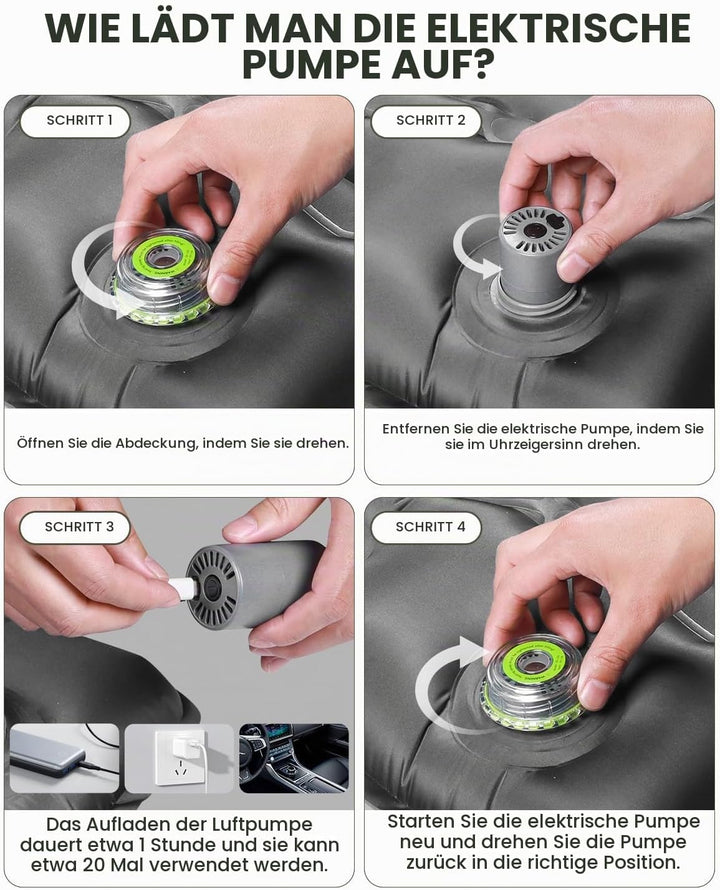 WARMTUYO Isomatte, Luftmatratze Camping mit Elektrisch Pumpe, 12CM Dicke Matratze Outdoor Aufblasbar
