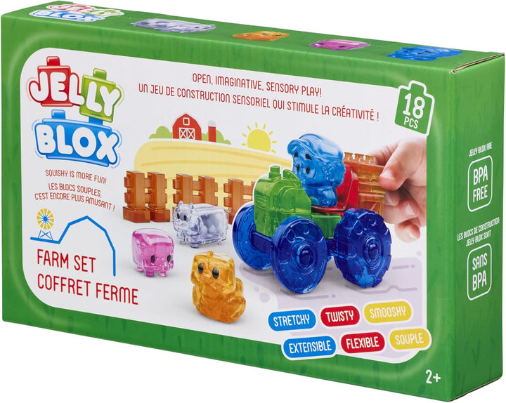 Jelly Blox - Farm Set, Sensorisches Spielzeug für Kinder ab 2 Jahren, Bauset mit 18 weichen, Sensori