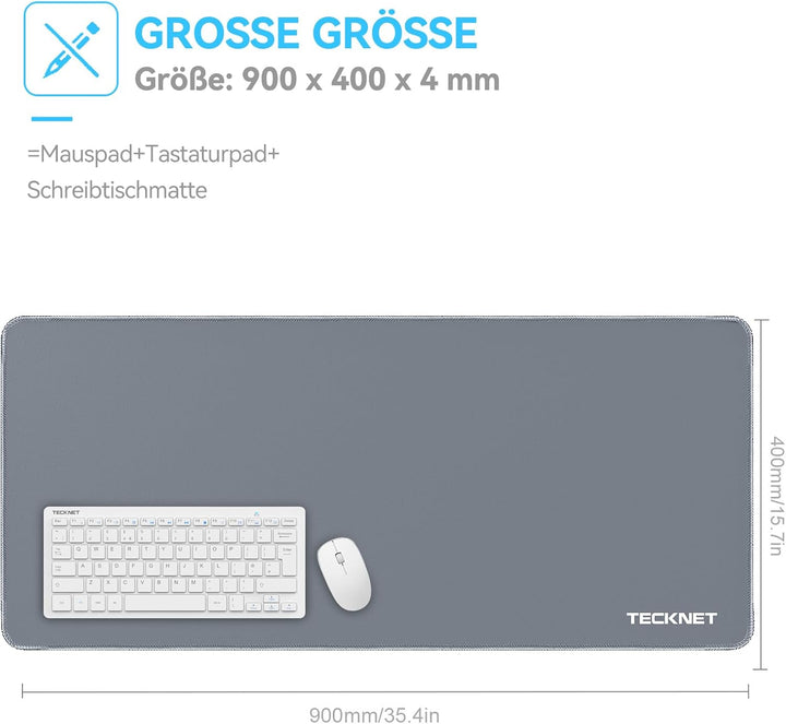 TECKNET Mauspad XXL Speed Gaming, 900x400 mm Schreibtischunterlage Schwarz, Gamer Mouse Pad, Wasserd