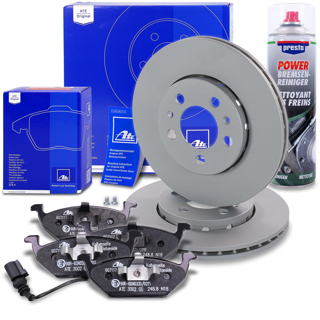 ATE Bremsenset Vorderachse inkl. Bremsscheiben vorne Ø 256 mm und Bremsbeläge vorne + Warnkontakt +