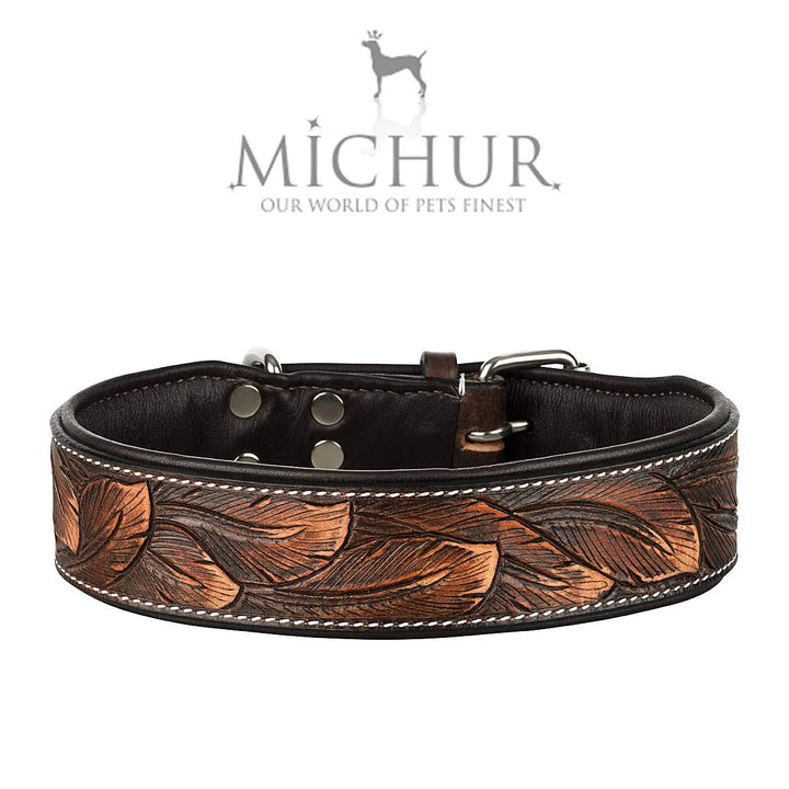 MICHUR Luna Hundehalsband Leder, Lederhalsband Hund, Halsband, Leder, Braun Schwarz Muster, in versc