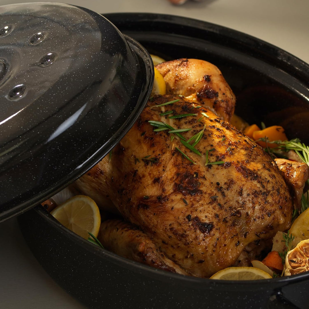 Russell Hobbs CW11491 36cm Glaskörper-Emaille tiefer Bräter/brattopf mit Deckel, spülmaschinenfest o
