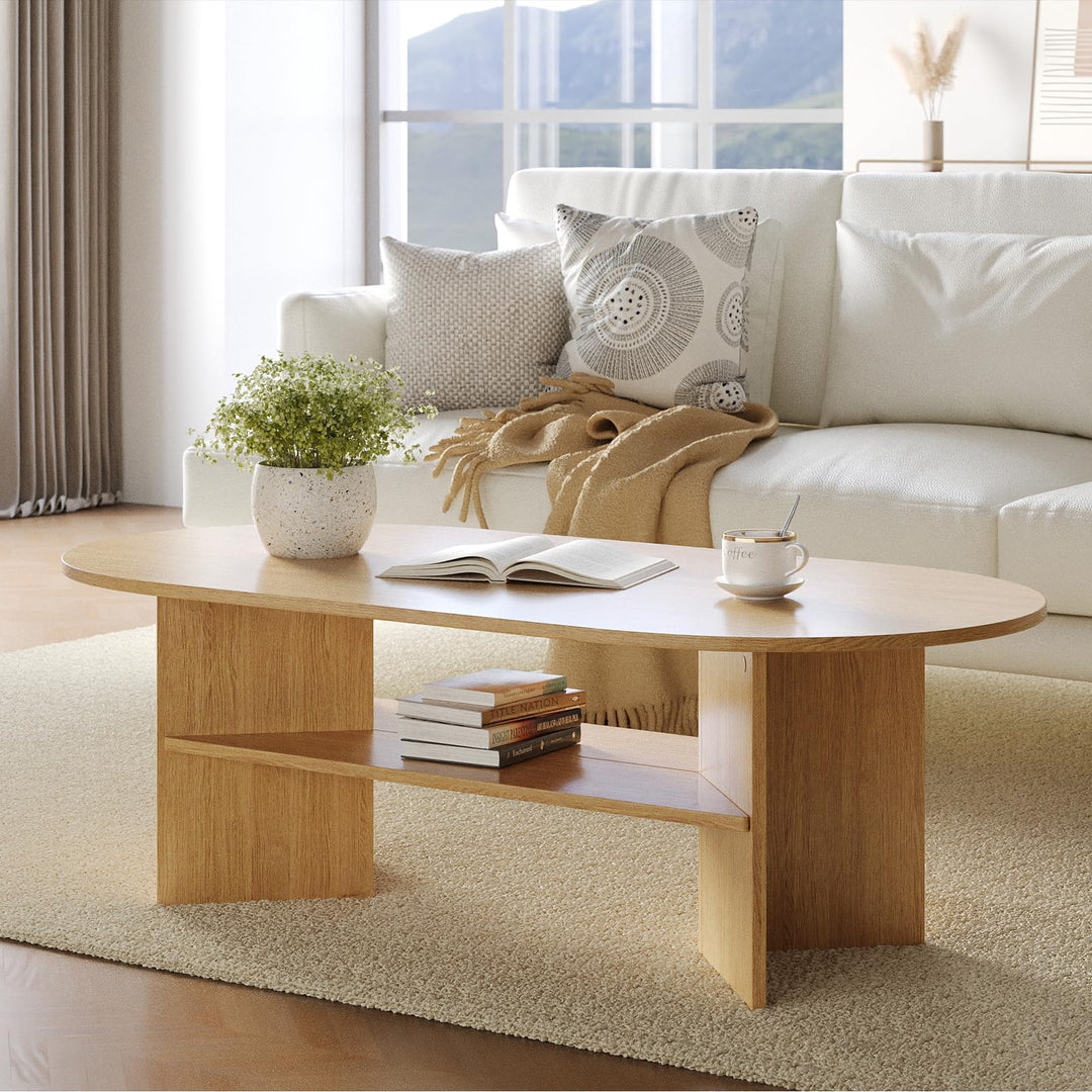 YOUDENOVA Couchtisch Ovaler Beistelltisch Holz Modern Wohnzimmertisch Coffee Table Klein Tisch für W