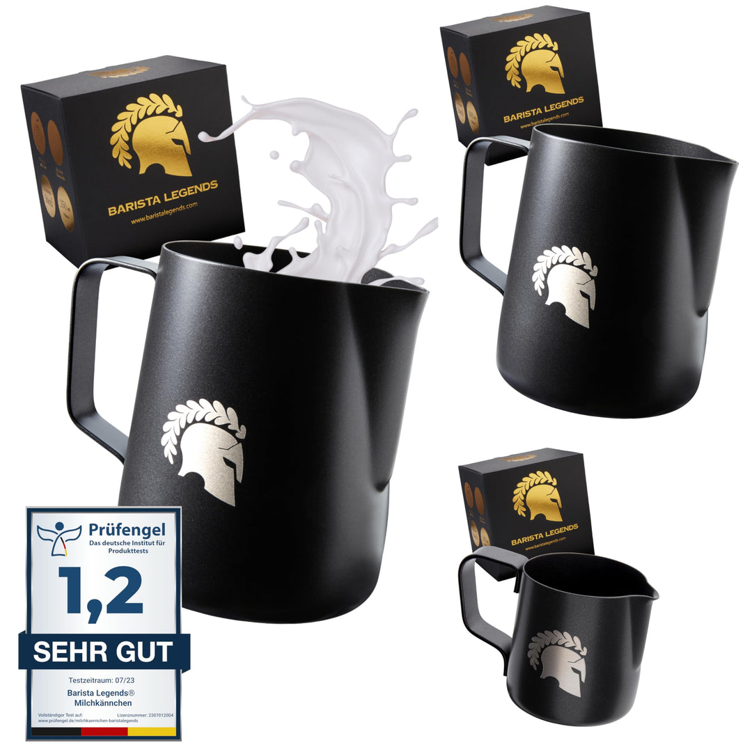 Barista Legends® Milchkännchen Schwarz Spar Set [100ml + 350ml + 600ml] - Milchschaumkännchen Teflon