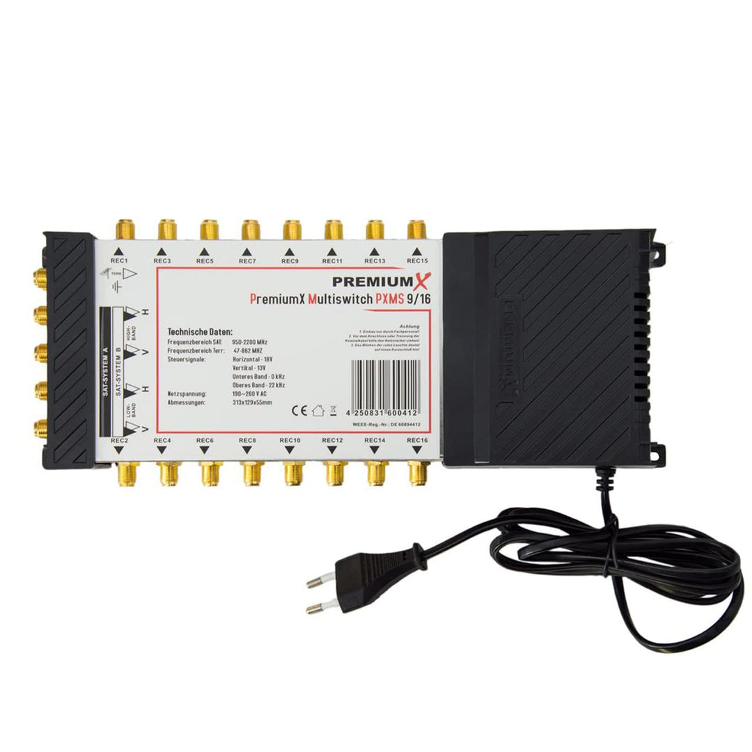 PremiumX PXMS 9/16 Multischalter mit Netzteil Multiswitch 2 SAT für 16 Teilnehmer Satverteiler Digit