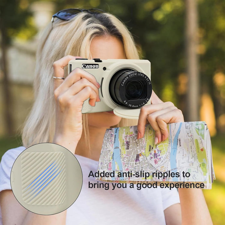 Rieibi Silikonhülle für Canon G7X Mark III Gehäuse, G7X Mark III Zubehör mit 2 Stück Displayschutz,