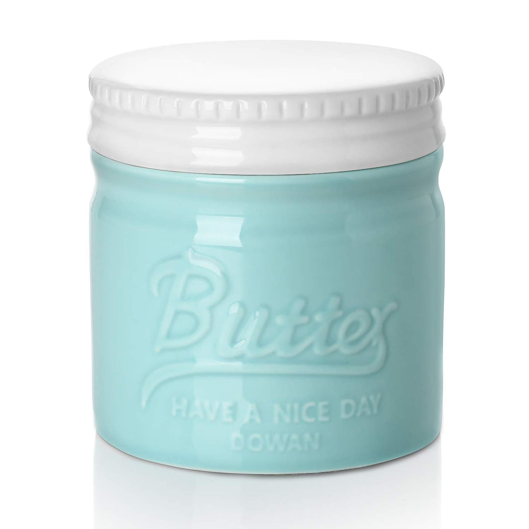 DOWAN Butterdose Keramik, Französische Butterdose mit Deckel, Wassergekühlte Butterdose mit Wasserli