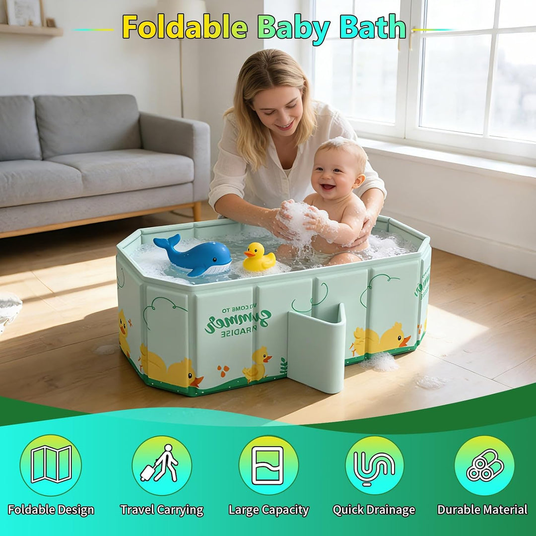 Babybadewanne Faltbar, Tragbare Baby badewanne, Grosse Babywanne für 0-8 Jahre, Integrierte Badewann