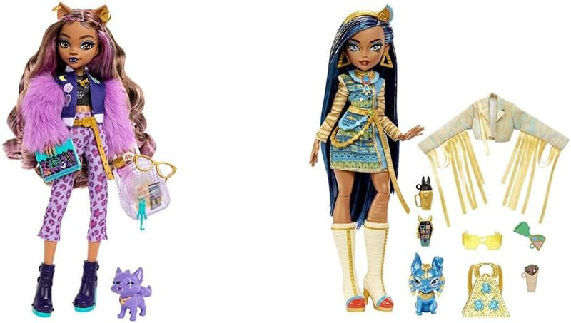 Monster High Clawdeen Wolf-Puppe mit Hund Crescent und Accessoires wie Rucksack & Cleo de Nile Puppe