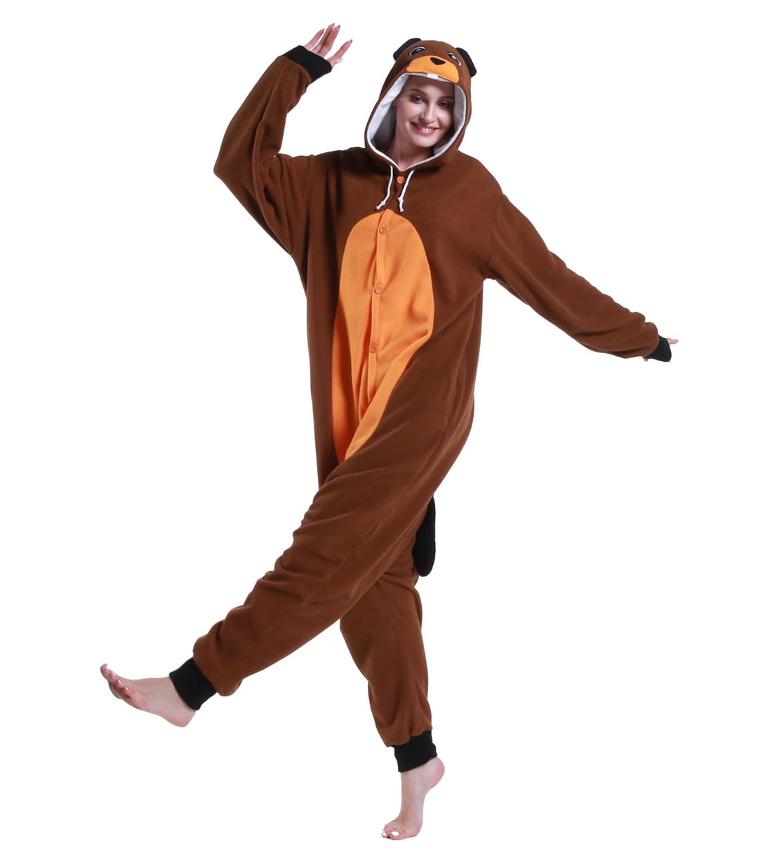 Guturris Biber Kostüm Pyjamas Tier Nachtwäsche Halloween Cosplay Kostüme Schlafanzug für Damen Herre