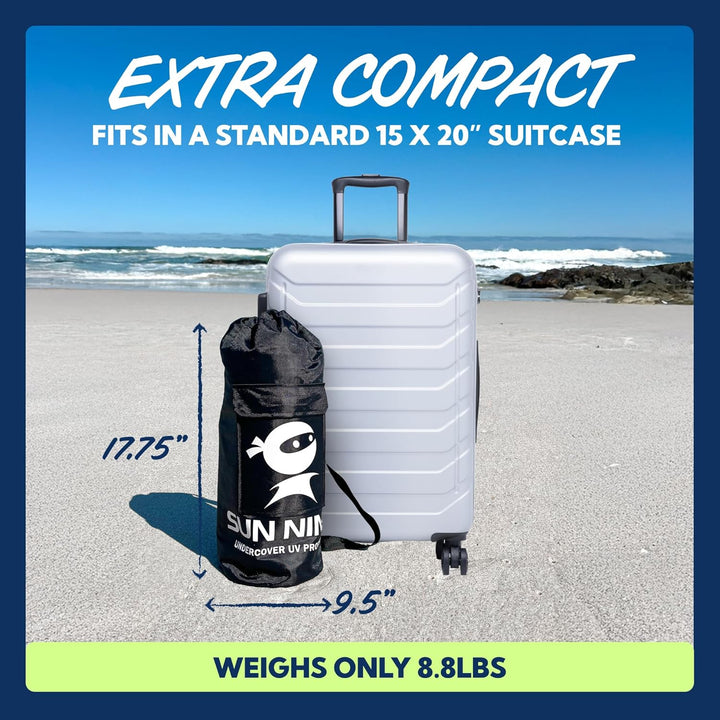 SUN NINJA Strandzelt, Sonnensegel LSF 50+, mit Sandschaufel, Heringen und Stabilitätsstangen, Schatt