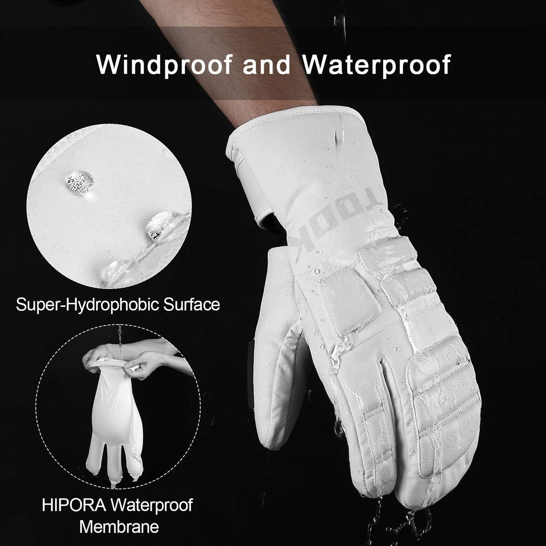 KUTOOK Skihandschuhe Ziegenleder 3M Thinsulate Fäustlinge 5 MM Eva HIPORA Wasserdicht Winddicht Stra