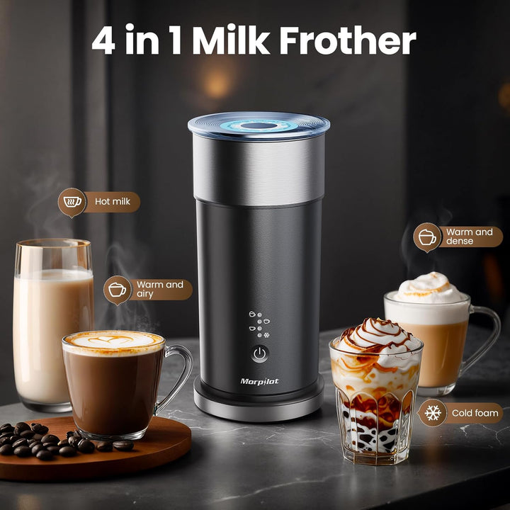 Morpilot Milchaufschäumer Elektrisch 4-in-1, 240ml, 400W für Heissen & Kalten Milchschaum, Edelstahl
