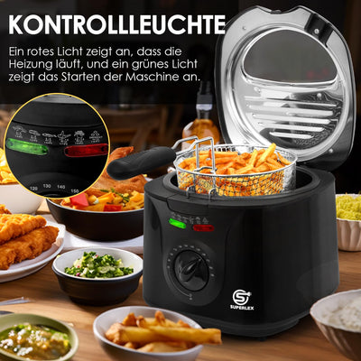 SUPERLEX 2-Liter Elektrische Fritteuse mit öl 1300 Watt, Kapazität 1,3KG Kompakte Tiegelfritteusen,