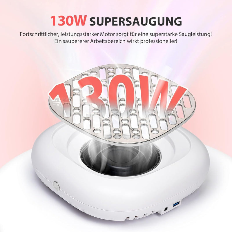 130W Nagelstaub-Sammelmaschine, Nagelstaubsauger mit leistungsstarkem Absaugventilator für Maniküre,