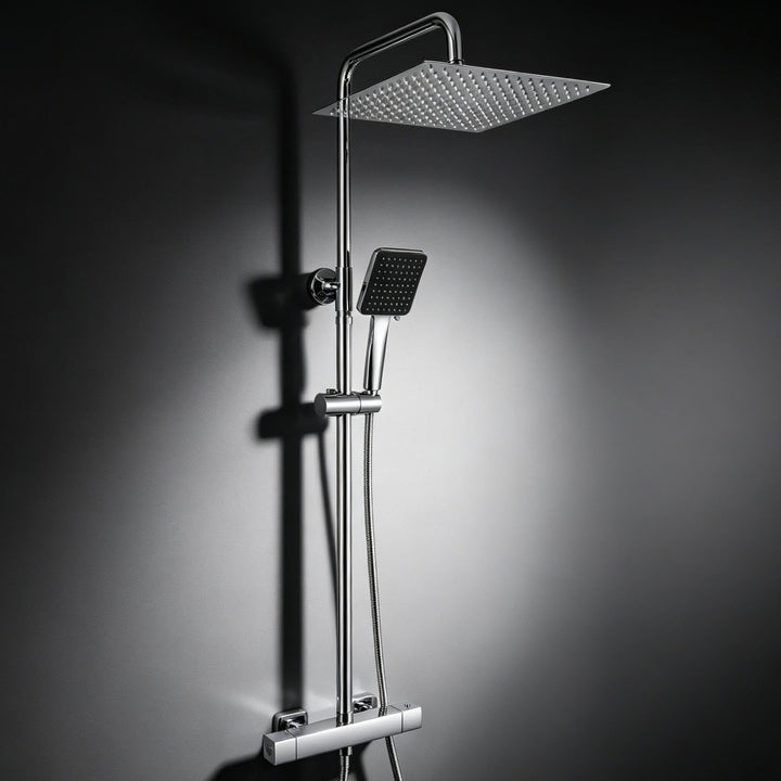 Auralum Thermostat Regendusche Komplettset Chrom Edelstahl mit 30cm Überkopfbrause, Höhenverstellbar