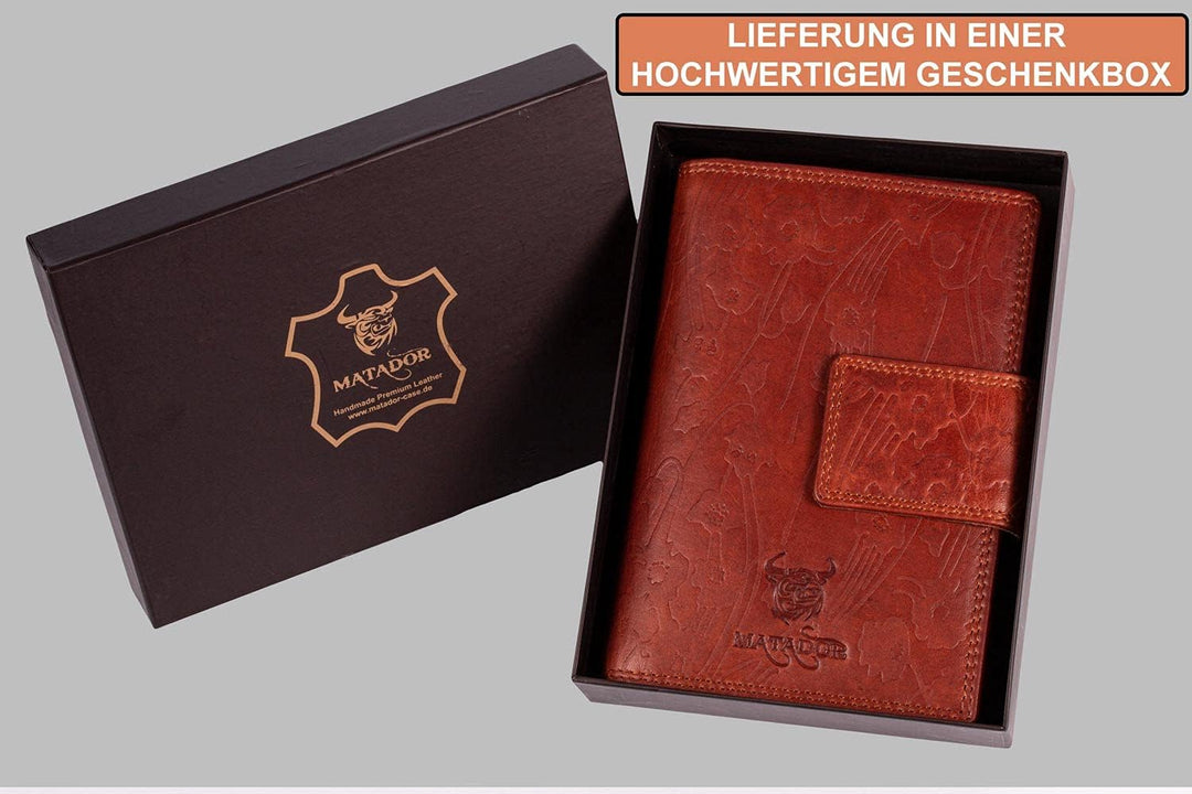 MATADOR Damen Echt Leder Brieftasche Geldbörse Damen TüV Geprüfter RFID Travel Organizer Blumen Vint