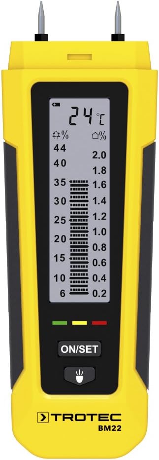 TROTEC Feuchtigkeitsmessgerät BM22 – Für Wand, Holz, Estrich – Messbereich 6-44%, Abschaltautomatik,