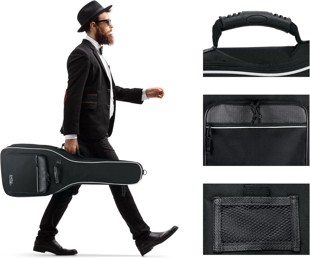 ROCKTILE 1/2 Klassik-Gitarrentasche (gepolsterter Gigbag, Rucksackgarnitur, 2 Aussentaschen) schwarz