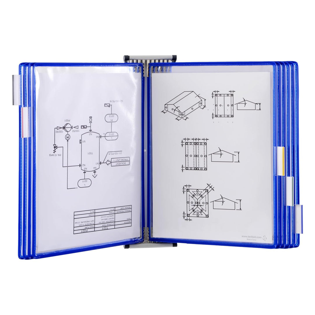 Tarifold 114001 - A4 PVC-Taschen mit Zapfen für Wanddisplayset und Dokumentenablage aus Metall, blau