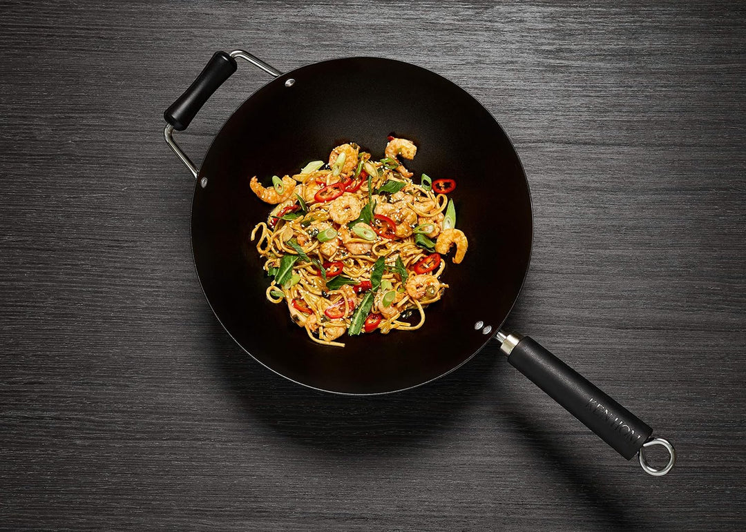 Ken Hom KH435001 Carbonstahl Wokfanne, 35cm, Excellence, Wok Induktion, Phenolischer Griff, Spülmasc