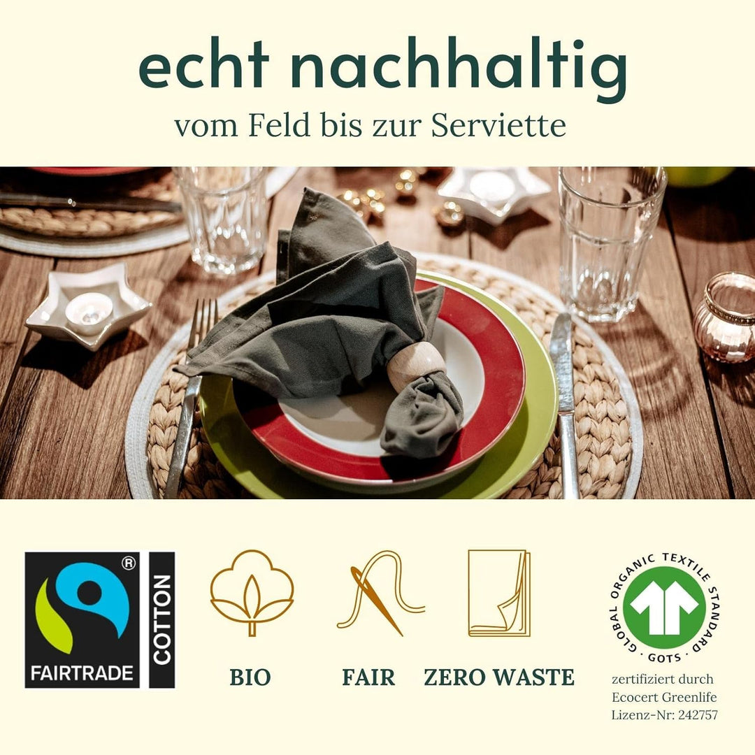 6 Faire & Nachhaltige Stoffservietten + Faltanleitungen I 100% Bio-Baumwolle I 45x45 cm Grau Grau 6e