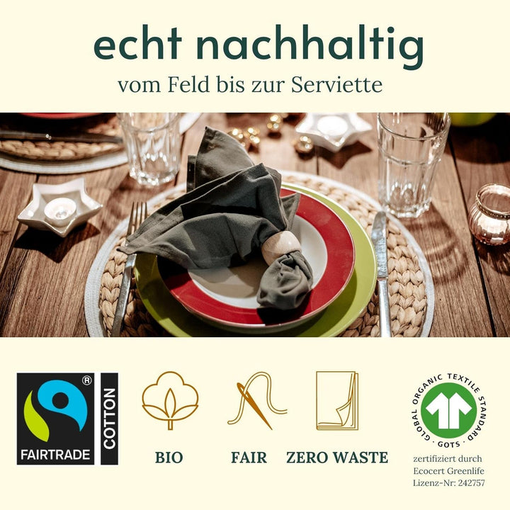 6 Faire & Nachhaltige Stoffservietten + Faltanleitungen I 100% Bio-Baumwolle I 45x45 cm Grau Grau 6e