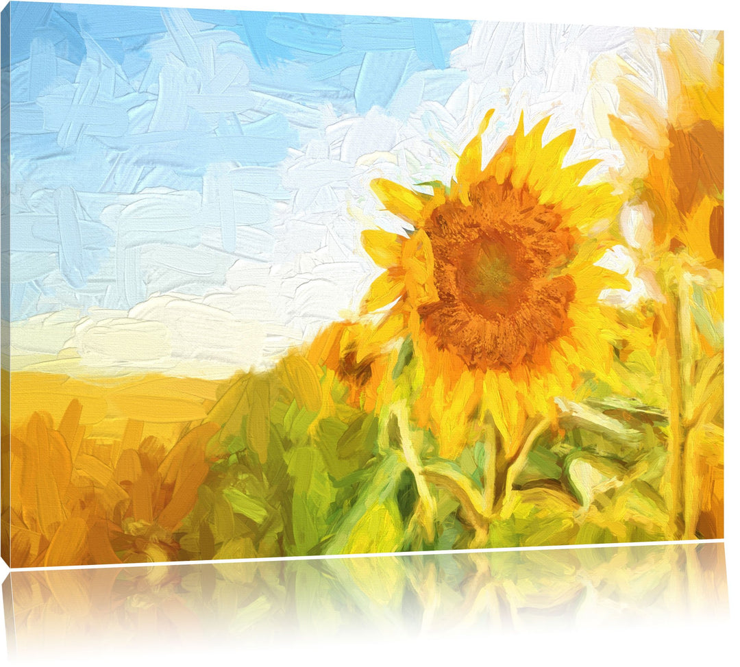 Pixxprint Sonnenblumenfeld als Leinwandbild/Grösse: 100x70 cm/Wandbild/Kunstdruck/fertig bespannt, 1