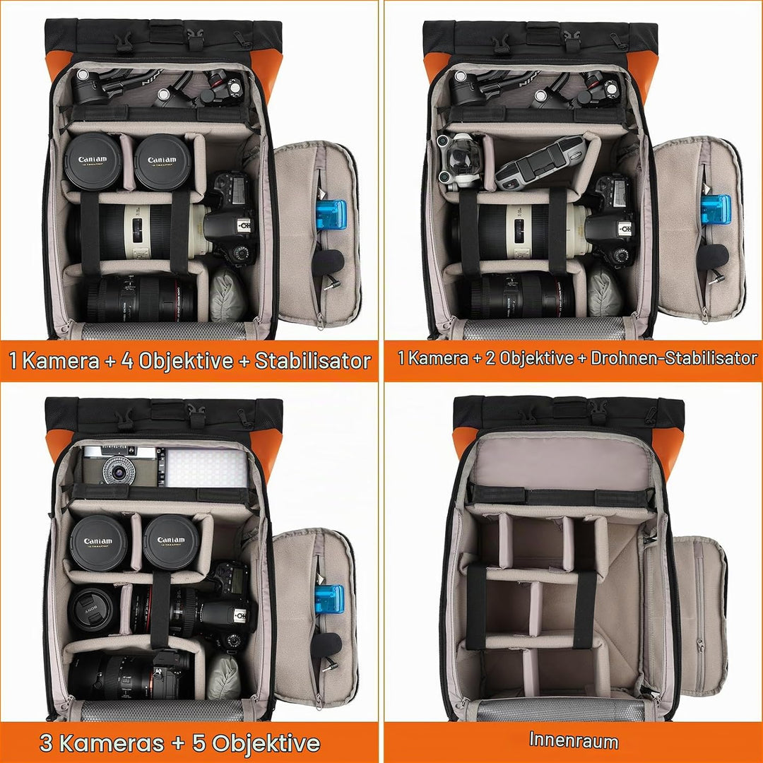 Besnfoto Kamerarucksack Wasserdicht, Fototasche Kameratasche für DSLR SLR spiegellose Kamera mit Lap
