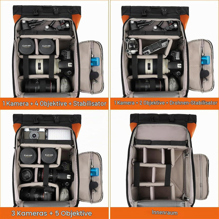 Besnfoto Kamerarucksack Wasserdicht, Fototasche Kameratasche für DSLR SLR spiegellose Kamera mit Lap