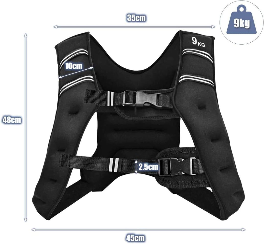 RELAX4LIFE 5/9 kg Gewichtsweste, Ergonomische Fitnessweste, mit reflektierenden Streifen & verstellb