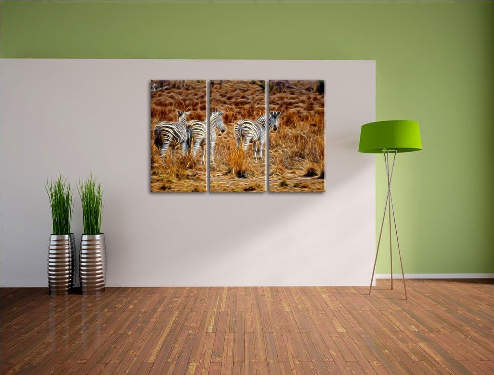 Zebraherde im Wildgras Spezial 3-Teiler Leinwandbild 120x80 Bild auf Leinwand, XXL riesige Bilder fe
