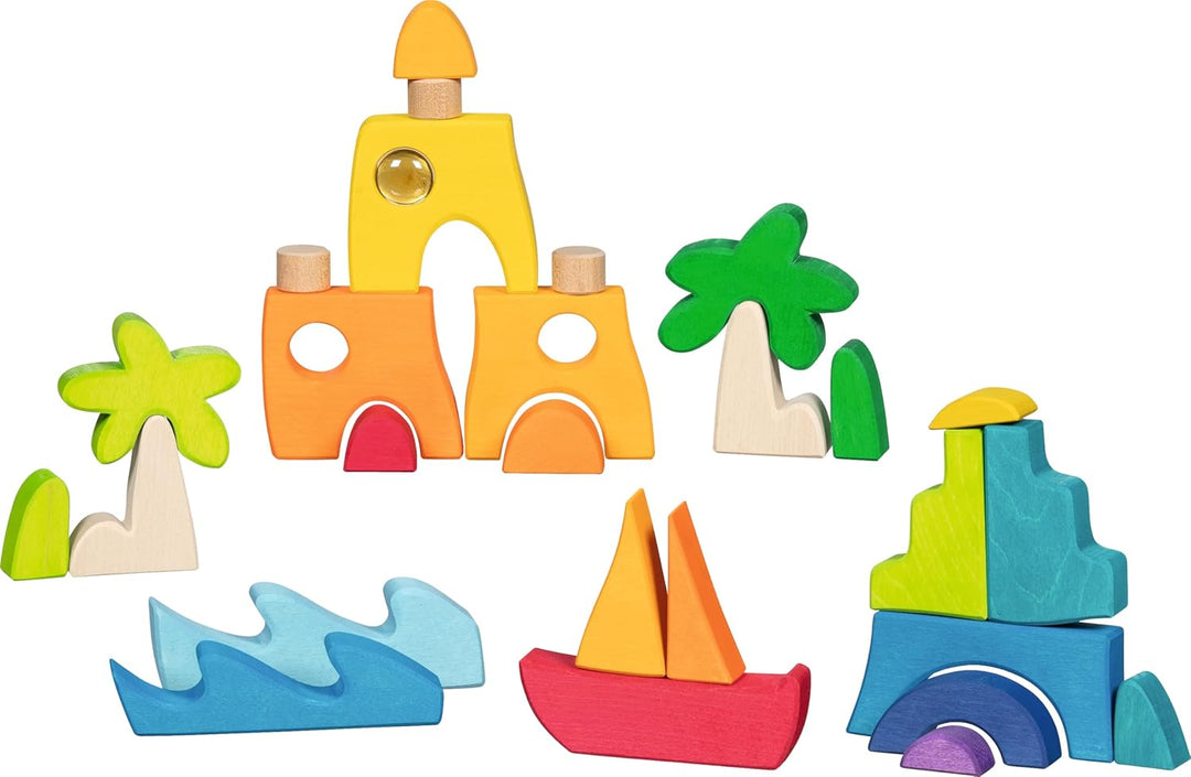 goki 58343 - Landschaftspuzzle Honolulu mit 3 Glitzersteinen - aus hochwertigem Ahornholz - goki Evo