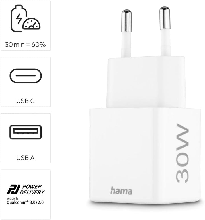 Hama Schnellladegerät USB (Ladegerät mehrfach, USBC, USBA, Universal Ladegerät Handy Tablet, Netzste