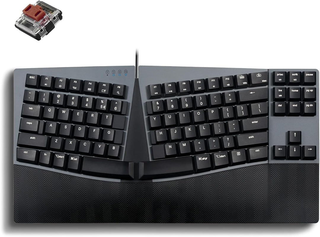 Perixx PERIBOARD335BR Kabelgebundene ergonomische mechanische kompakte Tastatur – Flache braune takt