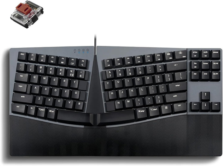 Perixx PERIBOARD335BR Kabelgebundene ergonomische mechanische kompakte Tastatur – Flache braune takt