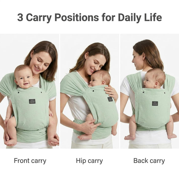 Bebamour Babytrage für Neugeborene, verstellbar, Einheitsgrösse, einfach anzulegen,Green, Green