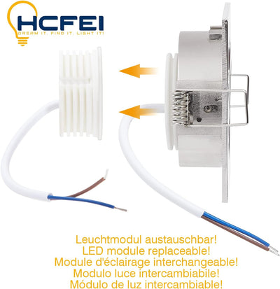 HCFEI 3er set LED Einbaustrahler eckig dimmbar matt-chrom schwenkbar 5W flach 230V Einbau-Spot Strah