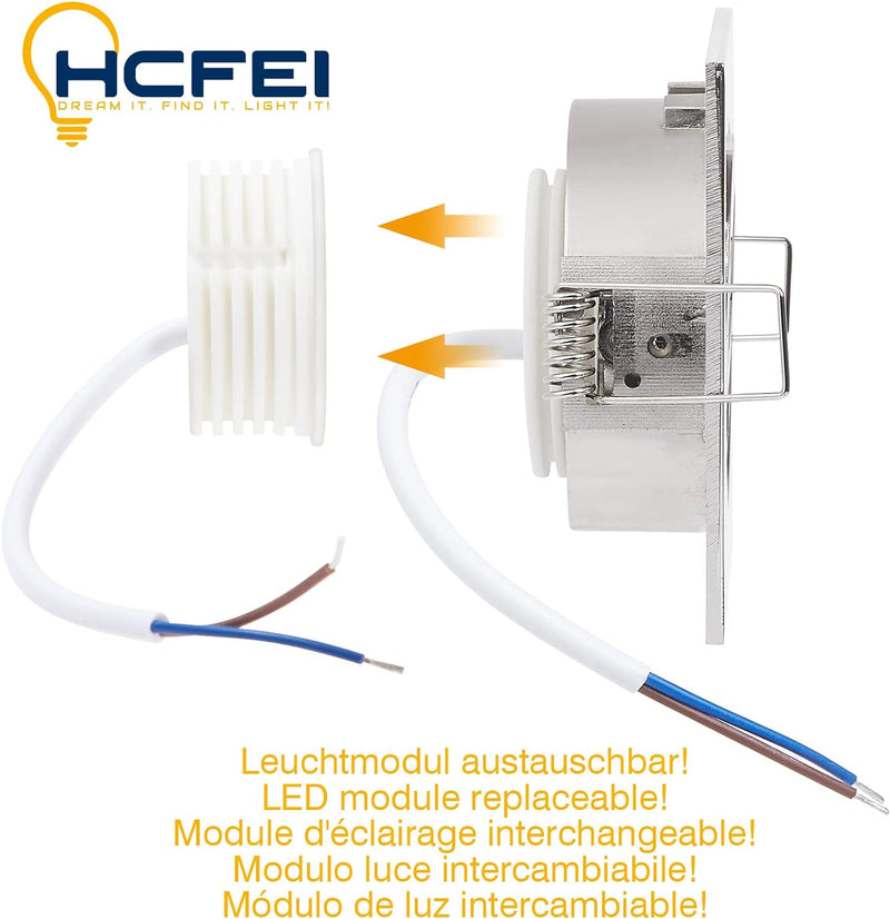 HCFEI 6er set LED Einbaustrahler eckig dimmbar matt-chrom schwenkbar 5W flach 230V Einbau-Spot Strah