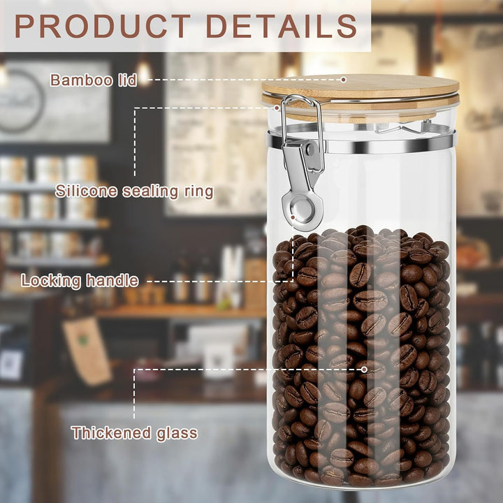 2 Stück Kaffeedose Luftdicht mit Deckel, 1.6 L Kaffeebohnen Behälter aus Glas, kaffeebohnen aufbewah