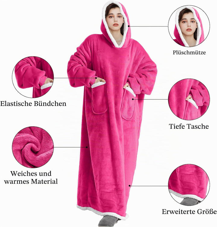 Decke mit Ärmeln und Kapuze Hoodie Decke Erwachsene Ärmeldecke Weich Warm Kuscheldecke mit Ärmeln (R