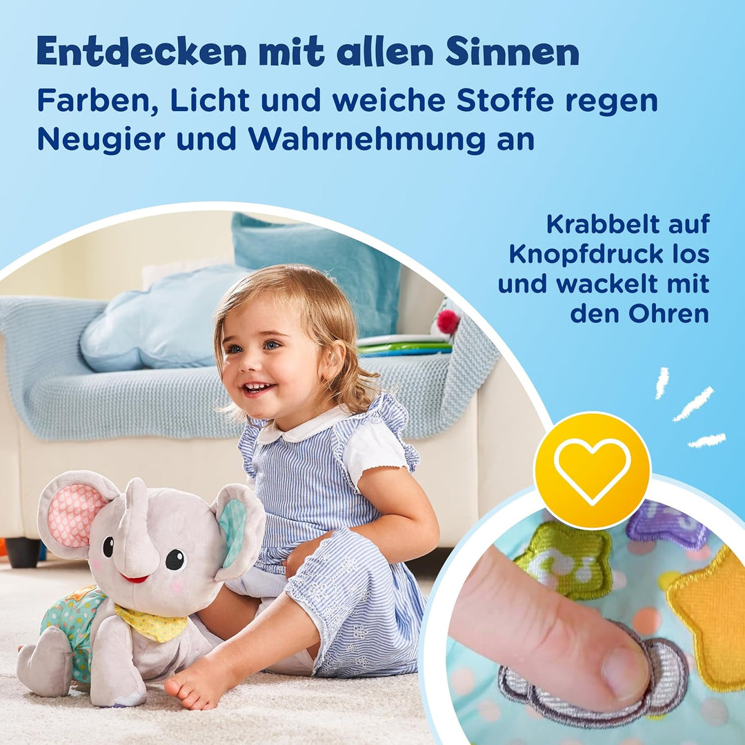 VTech Baby Krabbel-mit-mir-Elefant – Interaktives Plüschtier, das alleine krabbelt, zählt, spricht u