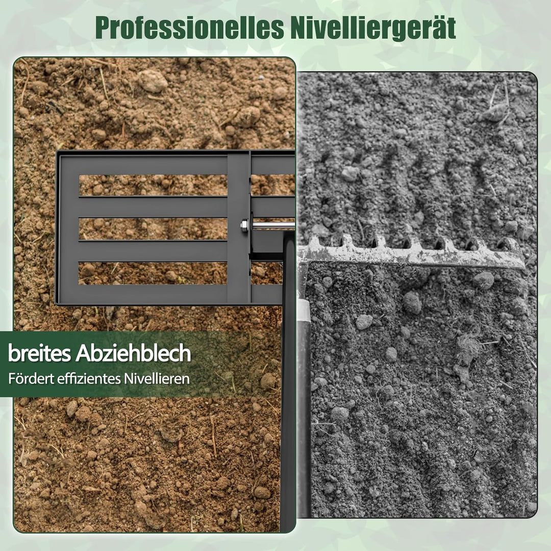 COSTWAY Rasen Nivellierrechen Metall, Rasenrechen mit ergonomischem Griff, Nivellierung von Sand Bod