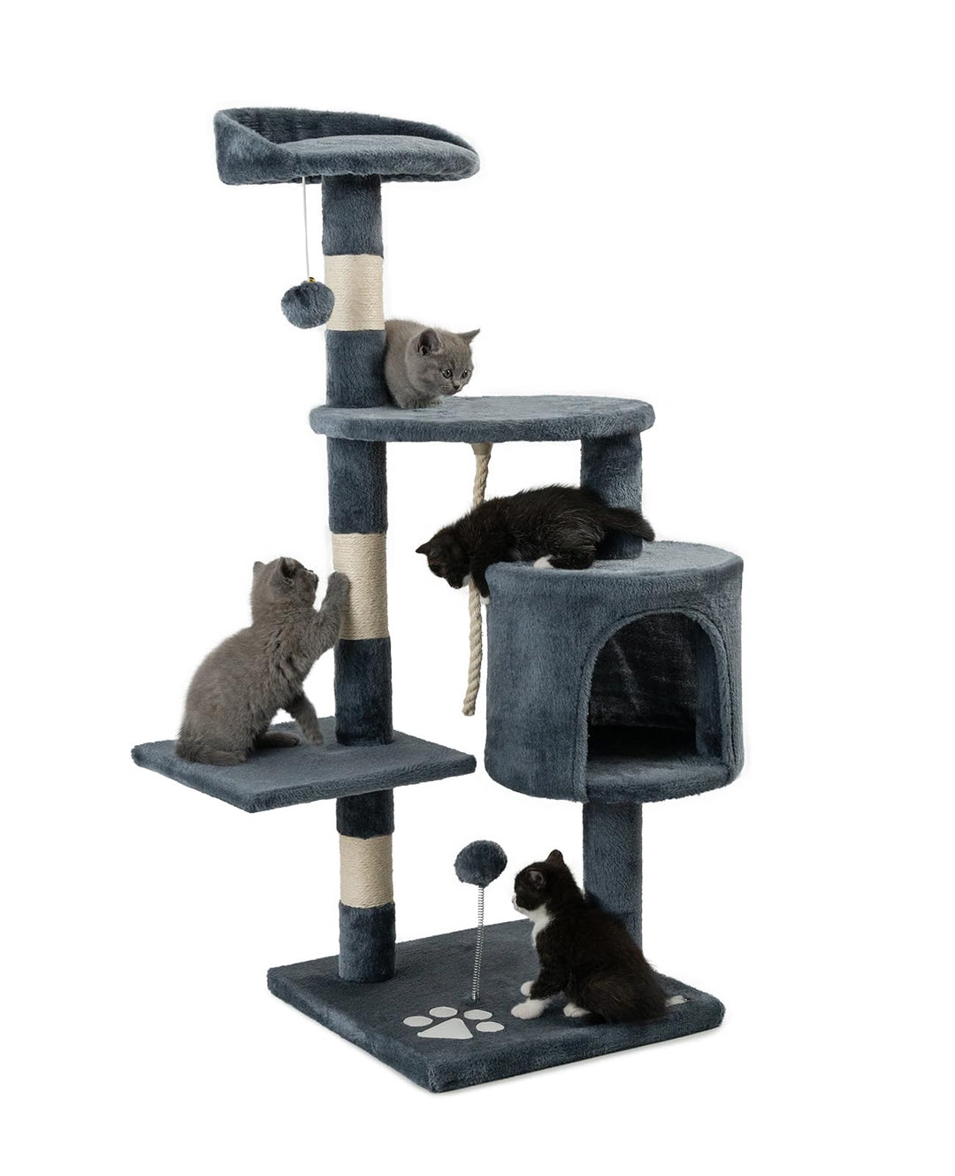 lionto Kratzbaum für Katzen mit 2 Plüschbällen & Spielseil, Höhe 112 cm, Katzenbaum mit Sisalseil &