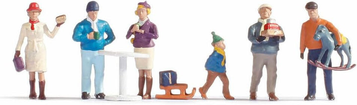 NOCH® Weihnachtsmarkt, liebevoll gestaltetes Set mit Figuren und Zubehör, 1:87 (H0) handbemalt für M
