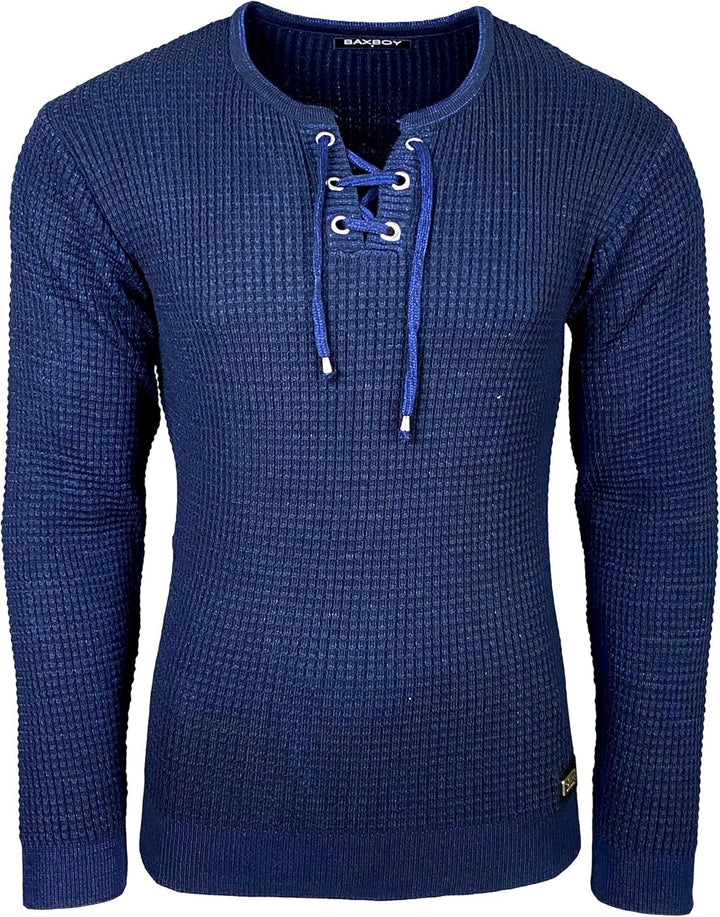 Baxboy Herren Pullover Slim Fit Rundhals Strick-Pullover Rundkragen Moderner Longsleeve in Feinstric