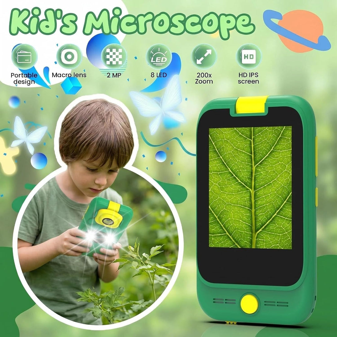 Kids 2-in-1 Camera &amp; Microscope Toy, 200X Magnification Microscope, Flip Photo Lens for Kids Camera,