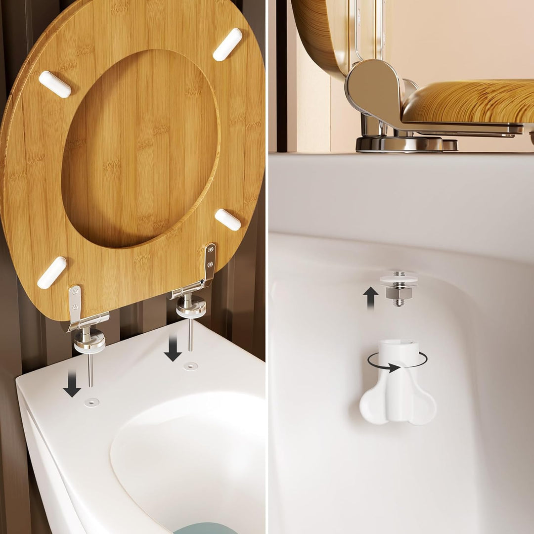 Toilettendeckel mit Absenkautomatik Holz - WC Sitz Bambus O-förmiger MDF Klodeckel Antibakterieller