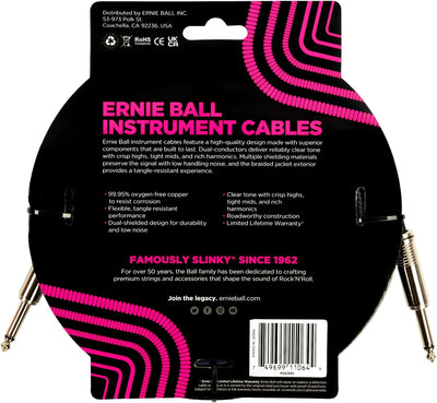 Ernie Ball Geflochtenes Instrumentenkabel Gerade (18 ft), Lila/ Schwarz, 5,5 m Lila/schwarz 5,5 m Ge