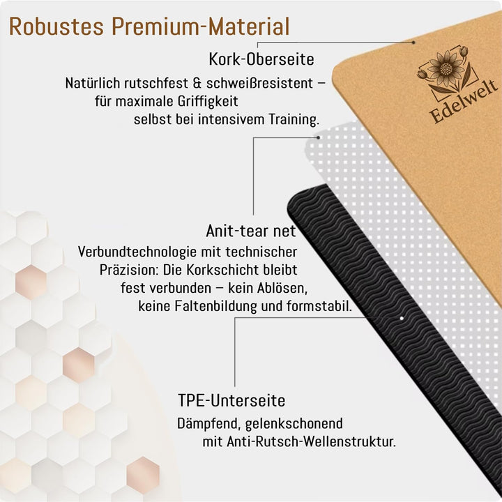 Yogamatte aus Kork – rutschfest &amp; nachhaltig – 183×61cm mit 5mm dicker Matte, Tragegurt &amp; Lasergravu
